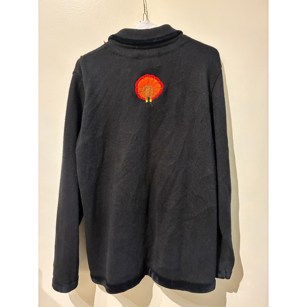 Quacker Factory Thanksgiving Turkey Embroidered Cardigan Sweater Black Medium - Picture 3 of 6